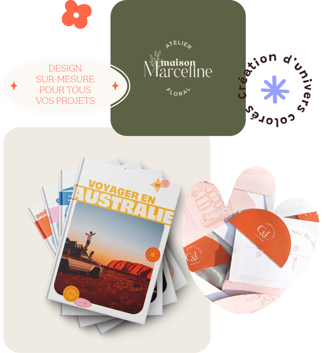 Aperçu des créations MoodAna Studio : identité visuelle, papeterie et design graphique